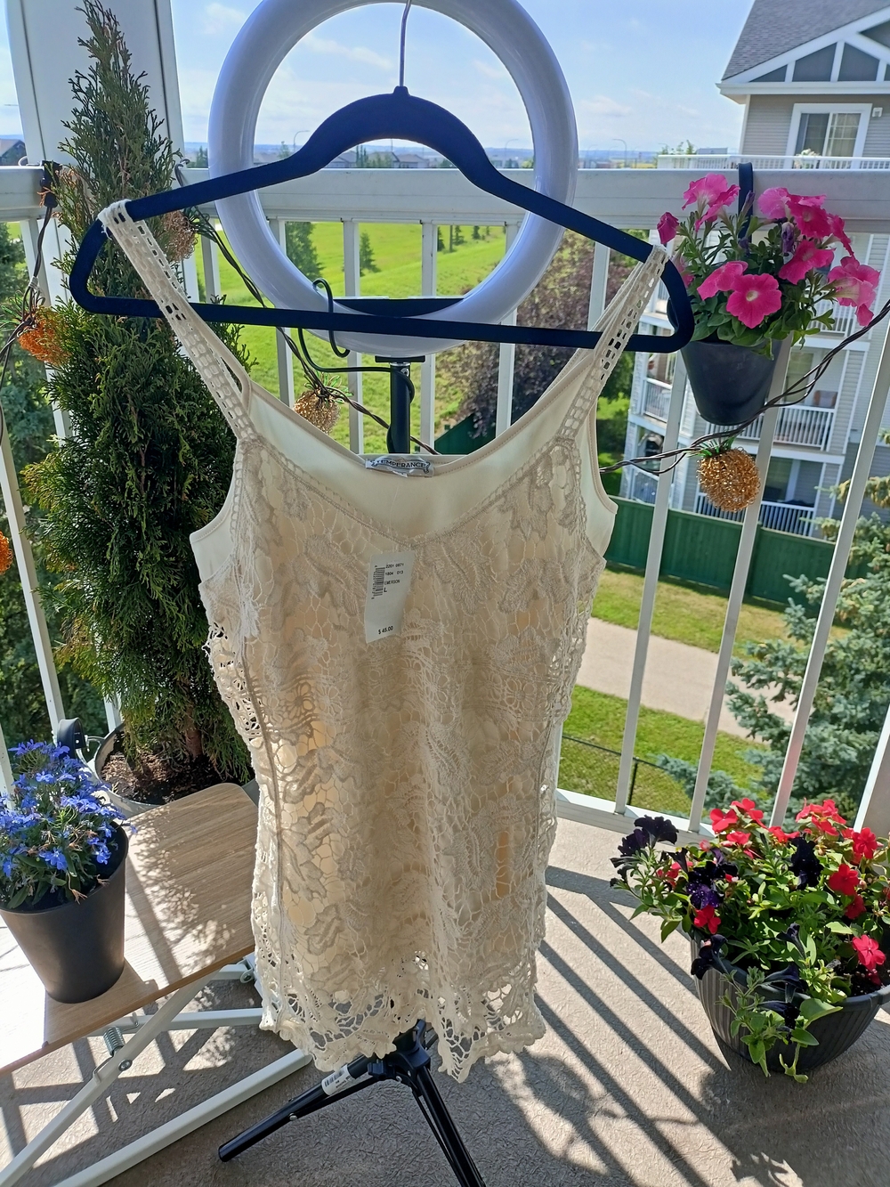 Lace Overlay Cream Women's Tank Top Temperance